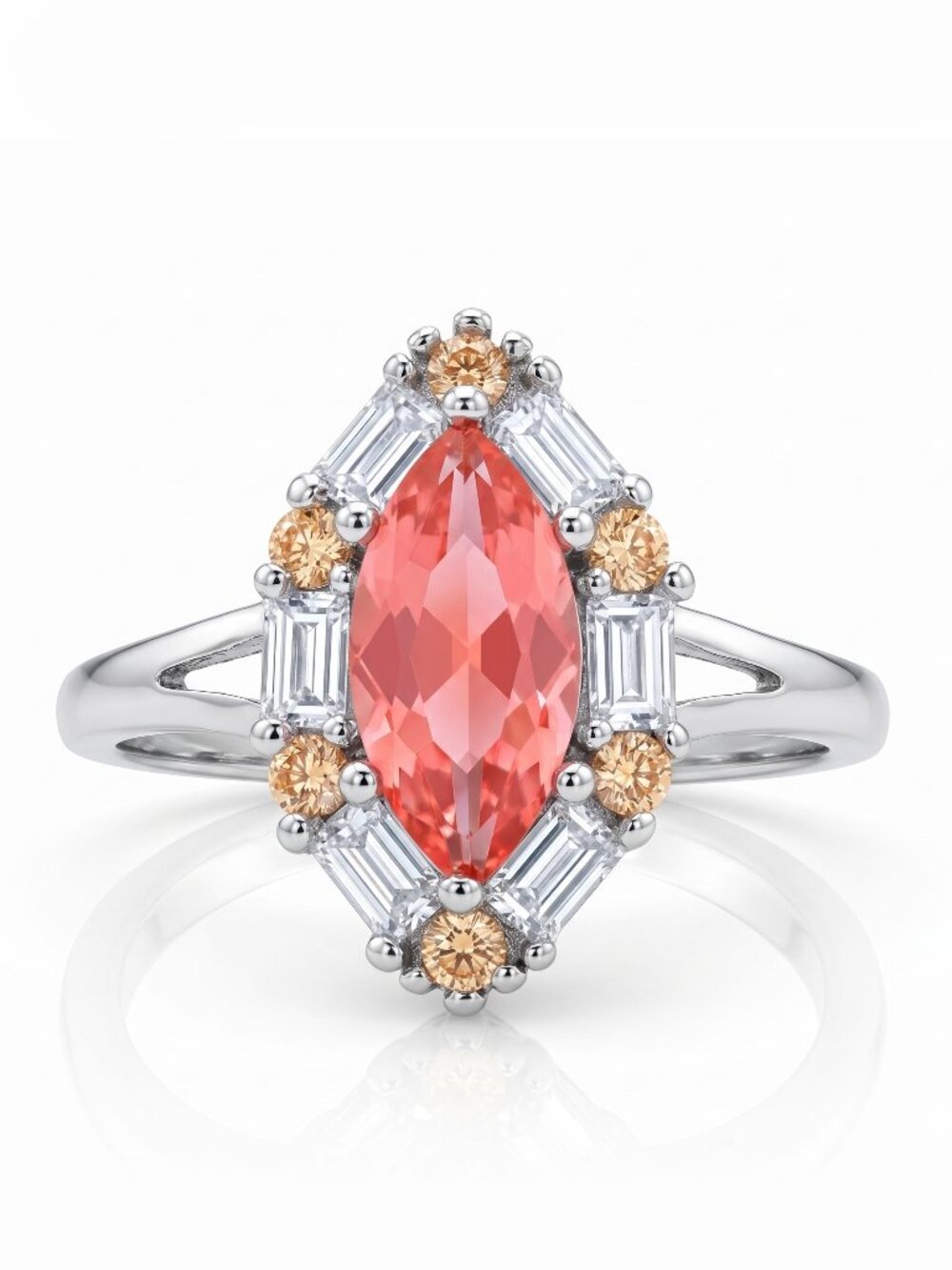 Marquise Pink & Peach Gemstone Ring, 925 Sterling Silver Charmed Aroma